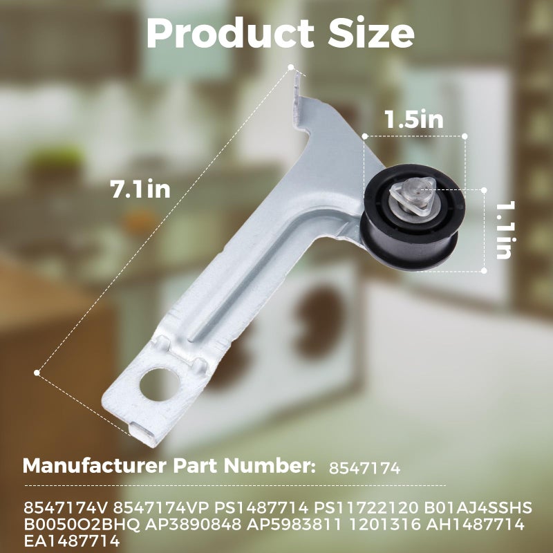 DRELD 8547174 Dryer Idler Pulley, Replace 8547174VP PS1487714 AP3890848 AP5983811 1201316 AH1487714, EA1487714, Replacement for Whirlpool, Maytag, Kenmore, Kitchen Aid - Image 2